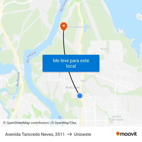 Avenida Tancredo Neves, 3511 to Unioeste map