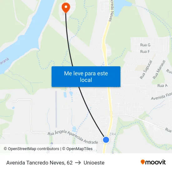 Avenida Tancredo Neves, 62 to Unioeste map