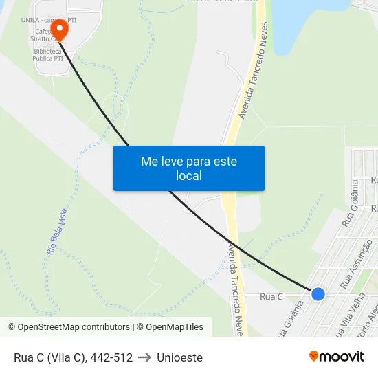 Rua C (Vila C), 442-512 to Unioeste map