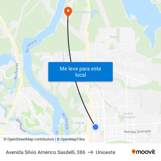 Avenida Silvio Américo Sasdelli, 386 to Unioeste map