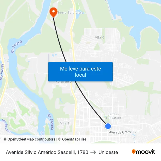 Avenida Silvio Américo Sasdelli, 1780 to Unioeste map