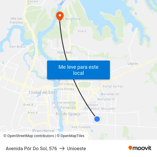 Avenida Pôr Do Sol, 576 to Unioeste map