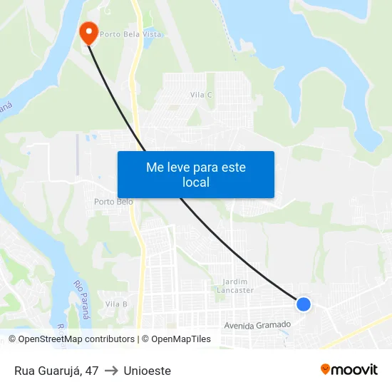 Rua Guarujá, 47 to Unioeste map