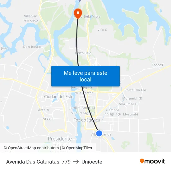 Avenida Das Cataratas, 779 to Unioeste map