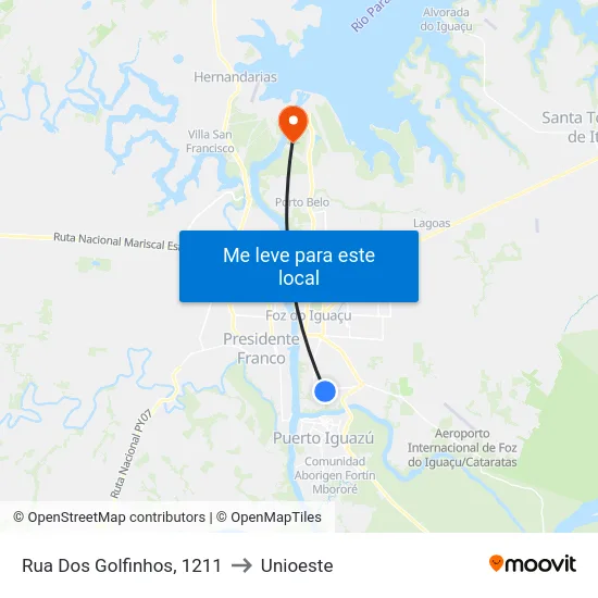 Rua Dos Golfinhos, 1211 to Unioeste map
