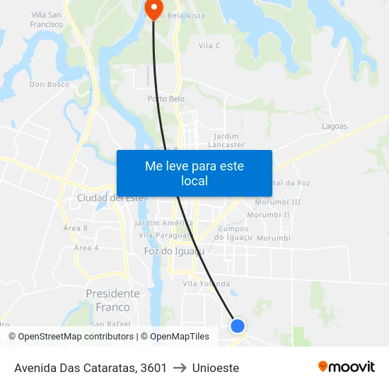 Avenida Das Cataratas, 3601 to Unioeste map