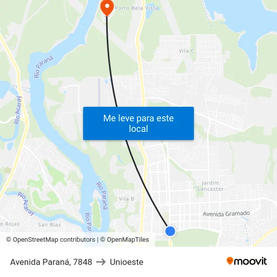 Avenida Paraná, 7848 to Unioeste map