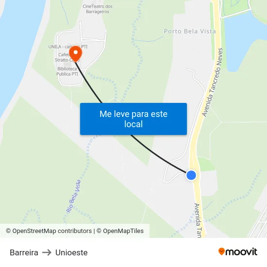 Barreira to Unioeste map