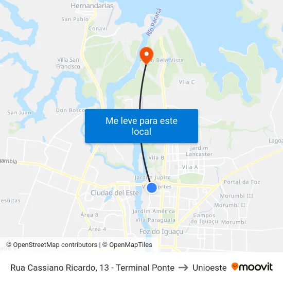 Rua Cassiano Ricardo, 13 - Terminal Ponte to Unioeste map