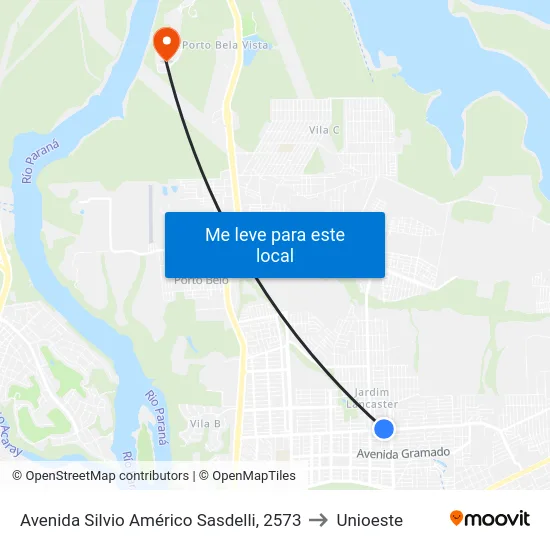 Avenida Silvio Américo Sasdelli, 2573 to Unioeste map