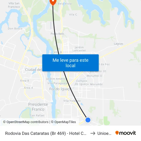 Rodovia Das Cataratas (Br 469) - Hotel Carimã to Unioeste map