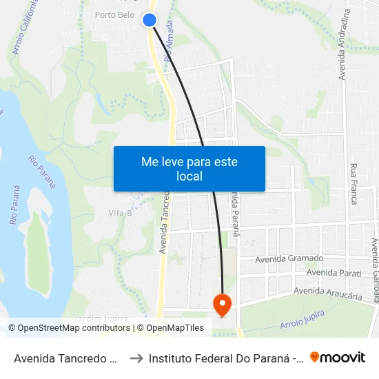 Avenida Tancredo Neves, 269 to Instituto Federal Do Paraná - Campus Foz map