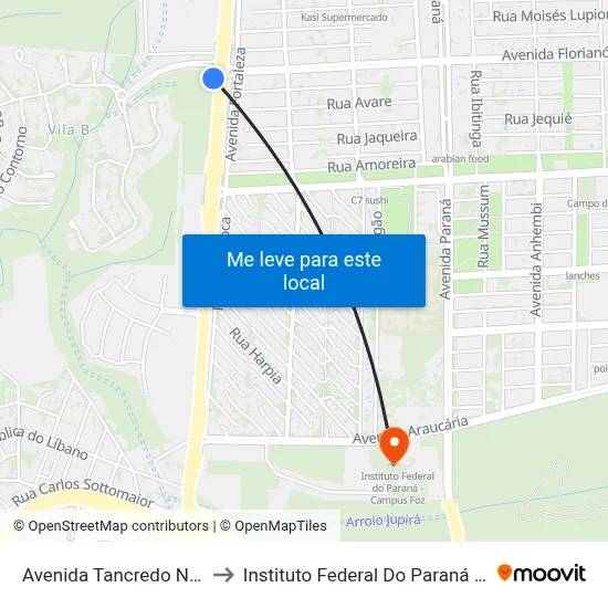 Avenida Tancredo Neves, 1774 to Instituto Federal Do Paraná - Campus Foz map