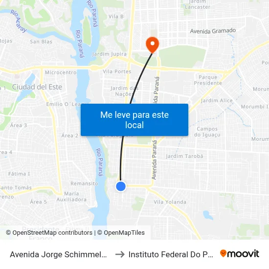 Avenida Jorge Schimmelpfeng 50 - Igreja Matriz to Instituto Federal Do Paraná - Campus Foz map