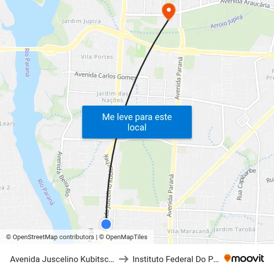 Avenida Juscelino Kubitscheck 673 - Loja Gaúcha to Instituto Federal Do Paraná - Campus Foz map