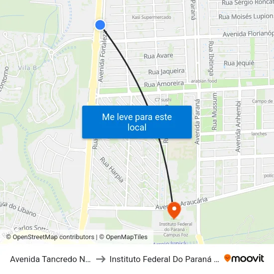 Avenida Tancredo Neves, 1994 to Instituto Federal Do Paraná - Campus Foz map
