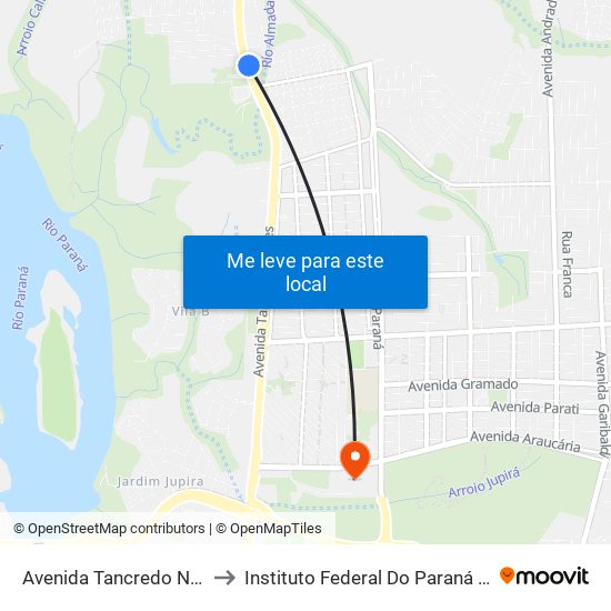 Avenida Tancredo Neves, 3510 to Instituto Federal Do Paraná - Campus Foz map