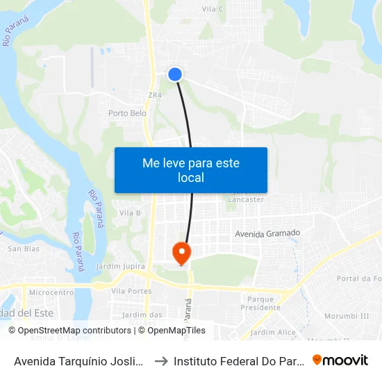 Avenida Tarquínio Joslin Dos Santos 3522 to Instituto Federal Do Paraná - Campus Foz map