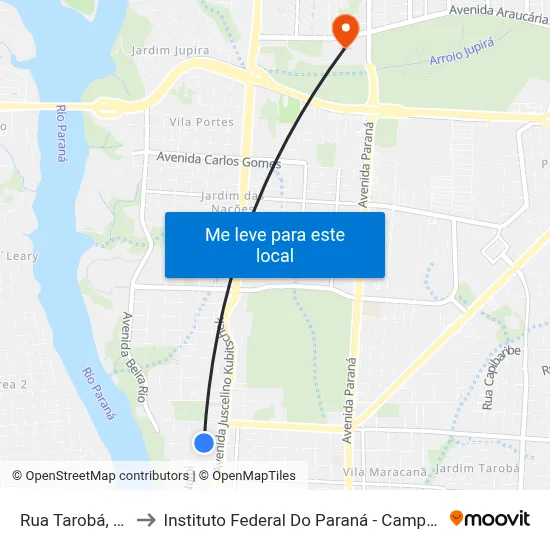 Rua Tarobá, 905 to Instituto Federal Do Paraná - Campus Foz map