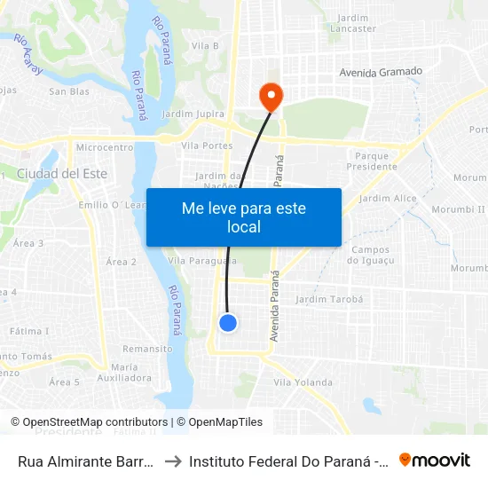 Rua Almirante Barroso, 1550 to Instituto Federal Do Paraná - Campus Foz map