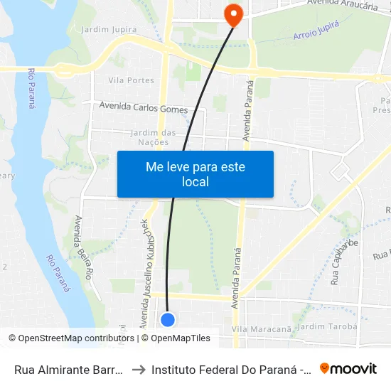 Rua Almirante Barroso, 2085 to Instituto Federal Do Paraná - Campus Foz map