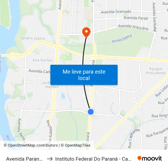 Avenida Paraná 810 to Instituto Federal Do Paraná - Campus Foz map