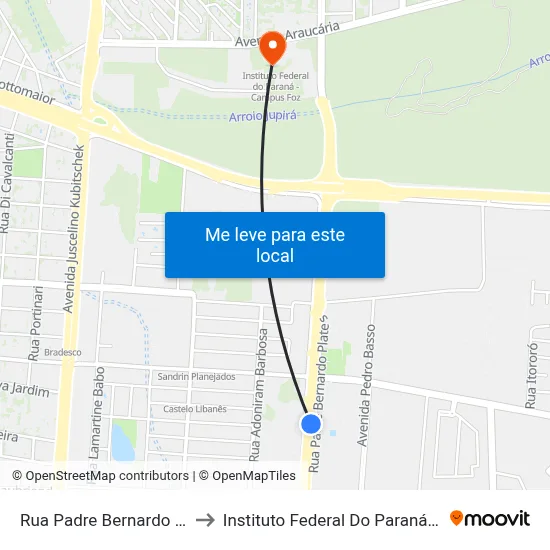 Rua Padre Bernardo Plate, 1610 to Instituto Federal Do Paraná - Campus Foz map