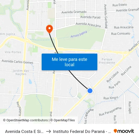 Avenida Costa E Silva, 1555 to Instituto Federal Do Paraná - Campus Foz map