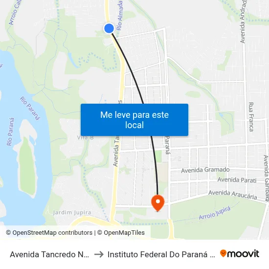 Avenida Tancredo Neves, 3511 to Instituto Federal Do Paraná - Campus Foz map