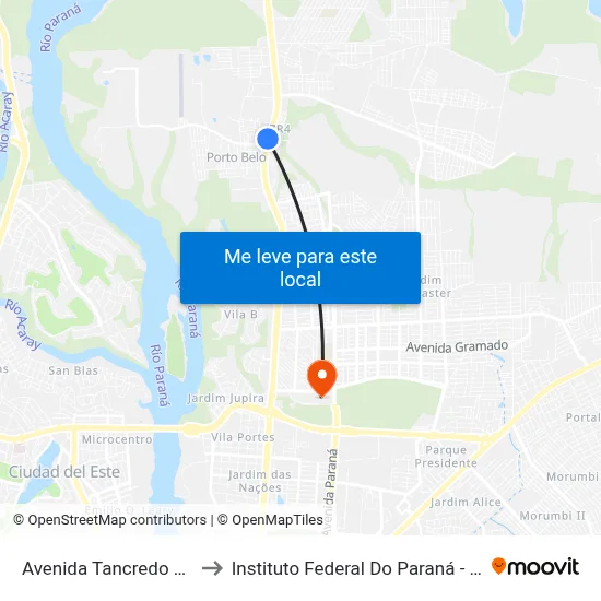 Avenida Tancredo Neves, 62 to Instituto Federal Do Paraná - Campus Foz map