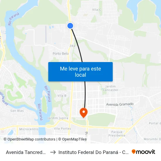 Avenida Tancredo Neves to Instituto Federal Do Paraná - Campus Foz map