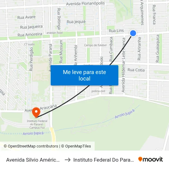 Avenida Silvio Américo Sasdelli, 2133 to Instituto Federal Do Paraná - Campus Foz map
