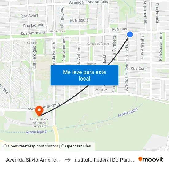 Avenida Silvio Américo Sasdelli, 1780 to Instituto Federal Do Paraná - Campus Foz map