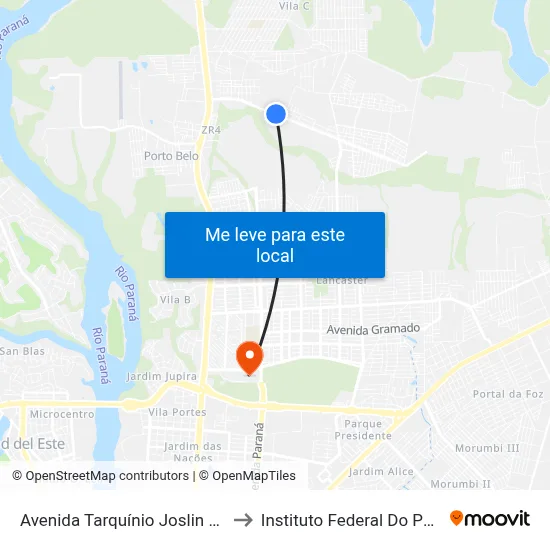 Avenida Tarquínio Joslin Dos Santos  - Unioeste to Instituto Federal Do Paraná - Campus Foz map