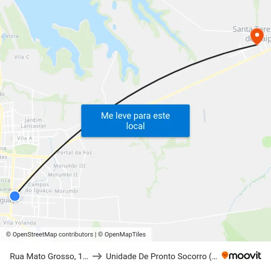 Rua Mato Grosso, 1336 to Unidade De Pronto Socorro (Upa) map