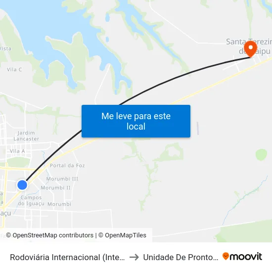 Rodoviária Internacional (International Bus Station) to Unidade De Pronto Socorro (Upa) map