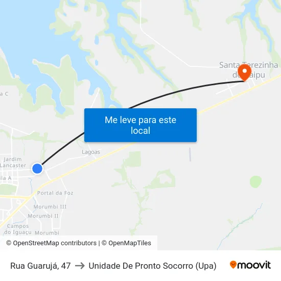 Rua Guarujá, 47 to Unidade De Pronto Socorro (Upa) map