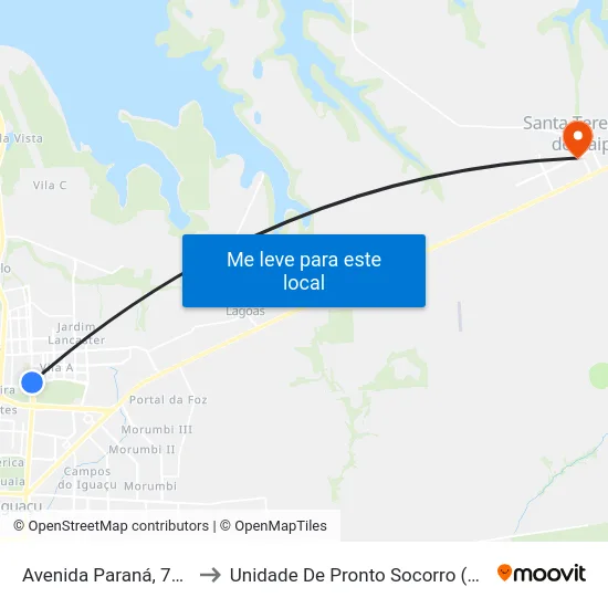 Avenida Paraná, 7848 to Unidade De Pronto Socorro (Upa) map