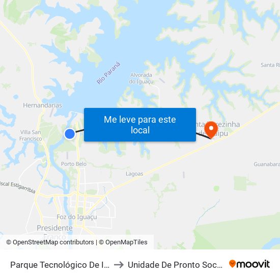 Parque Tecnológico De Itaipu (Pti) to Unidade De Pronto Socorro (Upa) map