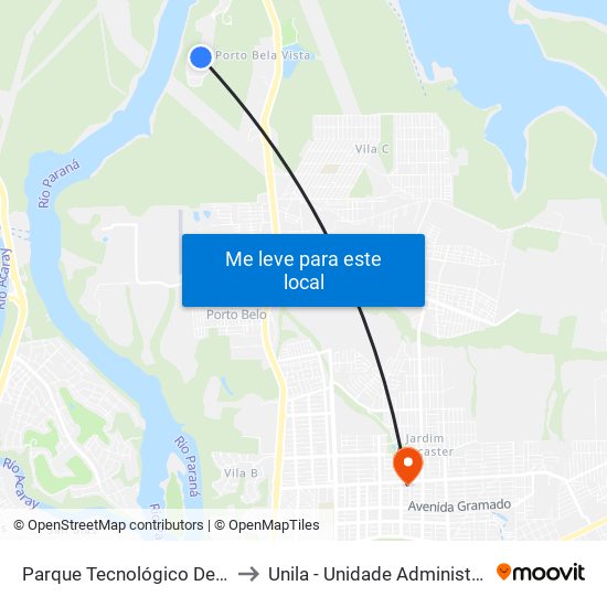 Parque Tecnológico De Itaipu (Pti) to Unila - Unidade Administrativa Vila A map