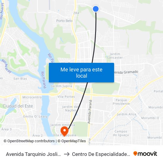 Avenida Tarquínio Joslin Dos Santos - Unioeste to Centro De Especialidades - Unimed Foz Do Iguaçu map