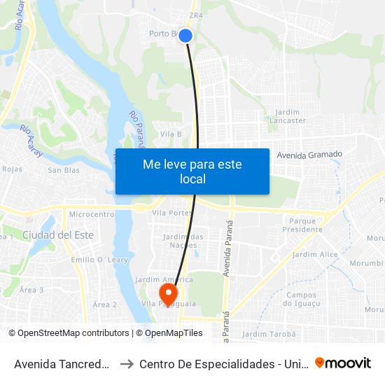 Avenida Tancredo Neves, 269 to Centro De Especialidades - Unimed Foz Do Iguaçu map