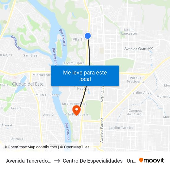 Avenida Tancredo Neves, 1774 to Centro De Especialidades - Unimed Foz Do Iguaçu map