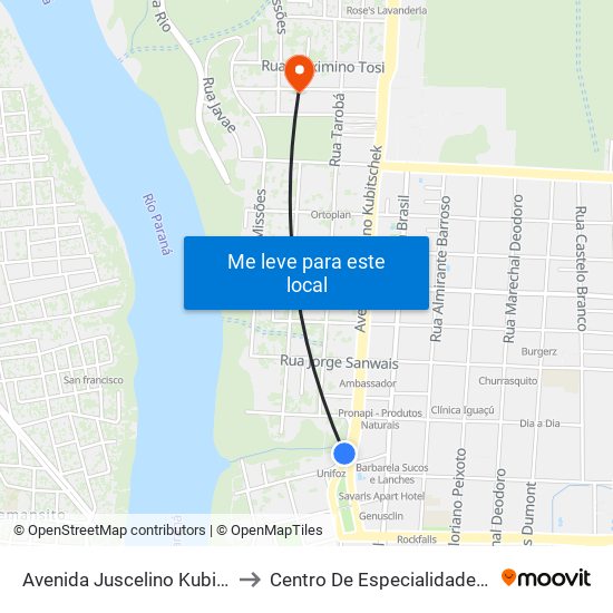 Avenida Juscelino Kubitscheck - Feirinha Da Jk to Centro De Especialidades - Unimed Foz Do Iguaçu map