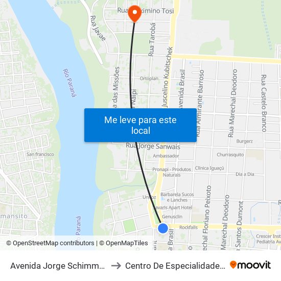 Avenida Jorge Schimmelpfeng 50 - Igreja Matriz to Centro De Especialidades - Unimed Foz Do Iguaçu map