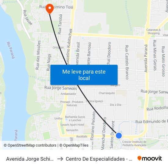 Avenida Jorge Schimmelpfeng 725 to Centro De Especialidades - Unimed Foz Do Iguaçu map