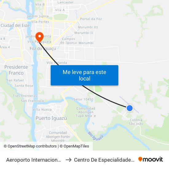 Aeroporto Internacional (International Airport) to Centro De Especialidades - Unimed Foz Do Iguaçu map