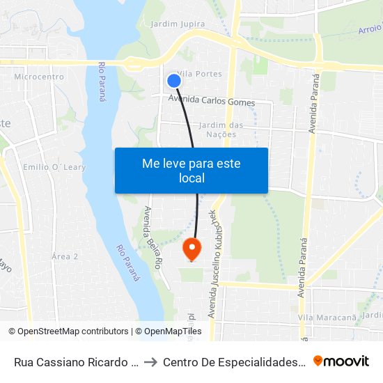 Rua Cassiano Ricardo 760 - Terminal Ponte to Centro De Especialidades - Unimed Foz Do Iguaçu map