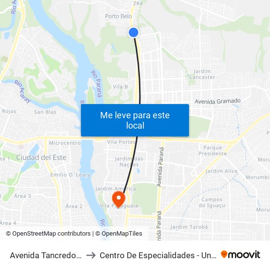 Avenida Tancredo Neves, 3510 to Centro De Especialidades - Unimed Foz Do Iguaçu map