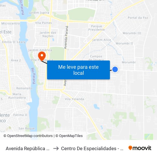 Avenida República Argentina, 4995 to Centro De Especialidades - Unimed Foz Do Iguaçu map